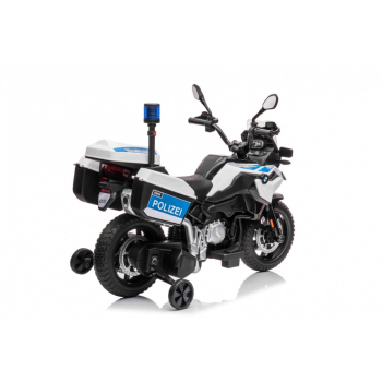 Motor Policyjny BMW F850 GS na akumulator dla dzieci + Kółka pomocnicze + Syrena + Światła + 2 Kufry + Wolny Start